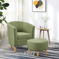 1 Seater Soft Sofa Linen Solid with Footstool Couch Wood Legs in Lounge Bedroom