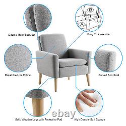 1 Seater Soft Sofa Linen Solid with Footstool Couch Wood Legs in Lounge Bedroom