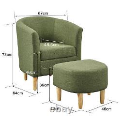 1 Seater Soft Sofa Linen Solid with Footstool Couch Wood Legs in Lounge Bedroom