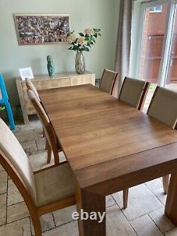 100% Solid Oak Dining Table & 6 Solid Oak Suede Chairs