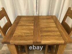 100% Solid Oak Extendable Dining Table & 2 Solid Oak Chairs Rustic Cottage Style