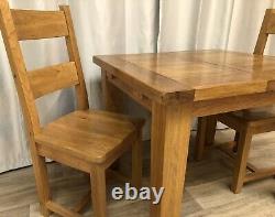 100% Solid Oak Extendable Dining Table & 2 Solid Oak Chairs Rustic Cottage Style