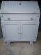 1920's Hand Painted Lightly Distressed Solid Oak Bureau In Colour Of Mid Lead