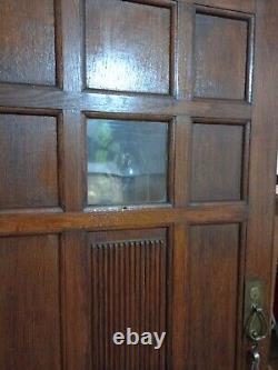 1950s SOLID OAK FRONT DOOR WITH DECORATIVE GLASS ORIGINAL WOOD VERY HEAVY