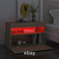 2 pcs Bedside Cabinet Table Cabinets LED Lights Nightstand USB Bedroom Oak Color