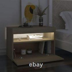 2 pcs Bedside Cabinet Table Cabinets LED Lights Nightstand USB Bedroom Oak Color