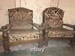 2 x Oak Armchairs and 3 seater sofa for restoration/re upholstery Retro Art Deco