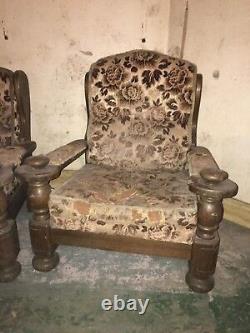 2 x Oak Armchairs and 3 seater sofa for restoration/re upholstery Retro Art Deco