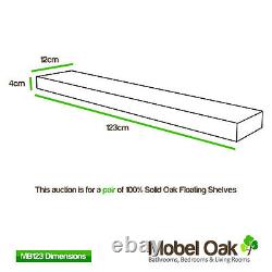 2 x Solid Oak Floating Shelves Bathroom, Bedroom & Living Room Furniture 123cm