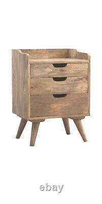 3 Draw Bedside Table with solid Gallery Back Mango Wood Solid Wood -Handmade