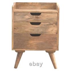 3 Drawer Bedside Cabinet with Gallery Back Mango Wood Handmade