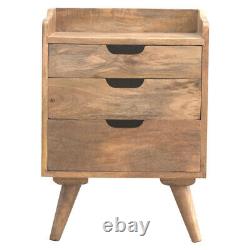 3 Drawer Bedside with Gallery Back Mango Wood Handmade