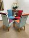 4 Multiyork Dining Chairs Newly Upholstered In Multicoloured Tweed Fabric