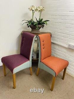 4 Multiyork Dining Chairs Newly Upholstered In Multicoloured Tweed Fabric