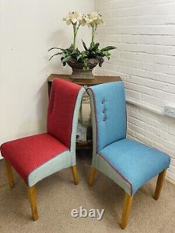 4 Multiyork Dining Chairs Newly Upholstered In Multicoloured Tweed Fabric