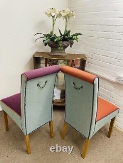 4 Multiyork Dining Chairs Newly Upholstered In Multicoloured Tweed Fabric