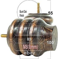 4x Replacement Turned Burnt Oak Wood Furniture Legs M8 Chair Settee Feet 100mm