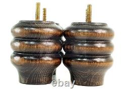 4x Replacement Turned Burnt Oak Wood Furniture Legs M8 Chair Settee Feet 100mm