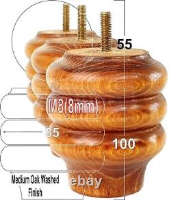4x Solid Wood Turned Furniture Feet Sofa Legs 100mm High for Chairs, Settees M8