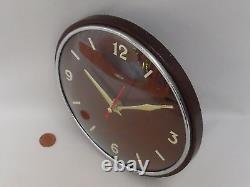 50/60s METAMEC WALL CLOCK, Vintage OAK WOOD & CHROME, Retro AA BATTERY QUARTZ