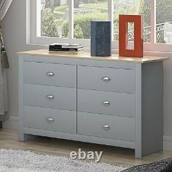 6 Drawer Chest of Drawers Traditional Shabby Chic Sideboard Entryway Grey Oak