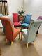 6 Furniture Village Dining Chairs Reupholstered In Multicoloured Tweed Fabric