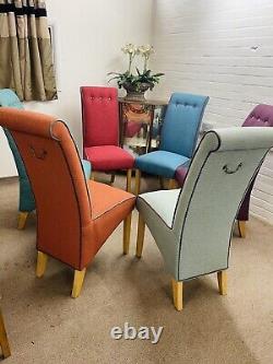 6 Furniture Village Dining Chairs ReUpholstered In Multicoloured Tweed Fabric