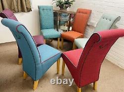 6 Furniture Village Dining Chairs ReUpholstered In Multicoloured Tweed Fabric