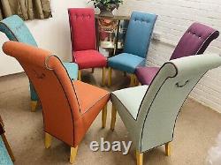 6 Furniture Village Dining Chairs ReUpholstered In Multicoloured Tweed Fabric