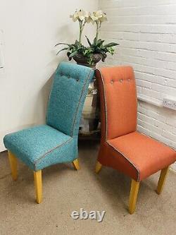 6 Furniture Village Dining Chairs ReUpholstered In Multicoloured Tweed Fabric