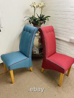 6 Furniture Village Dining Chairs ReUpholstered In Multicoloured Tweed Fabric