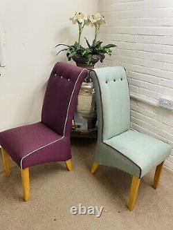 6 Furniture Village Dining Chairs ReUpholstered In Multicoloured Tweed Fabric