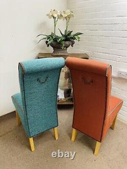 6 Furniture Village Dining Chairs ReUpholstered In Multicoloured Tweed Fabric