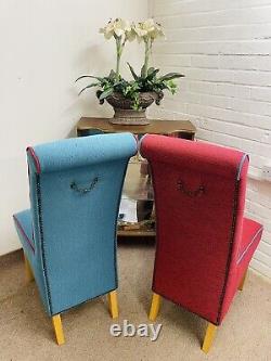 6 Furniture Village Dining Chairs ReUpholstered In Multicoloured Tweed Fabric