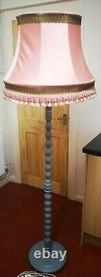 6ft Solid Oak Barley Twist Standard Lamp With A Pink Shade. Manor House Grey F&b