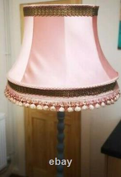 6ft Solid Oak Barley Twist Standard Lamp With A Pink Shade. Manor House Grey F&b