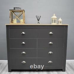 8 Drawer Chest of Drawers Dark Grey Light Oak Traditional Sideboard Shabby Chic