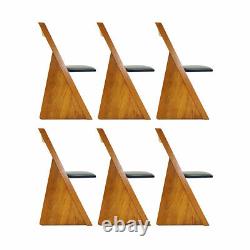 A set of six contemporary Church pew style solid oak dining chairs