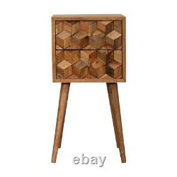 AF Cube Carved Range Oak Finish Solid Wood Bedside Table