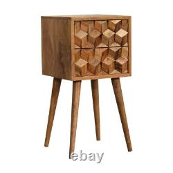 AF Cube Carved Range Oak Finish Solid Wood Bedside Table