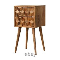 AF Cube Carved Range Oak Finish Solid Wood Bedside Table