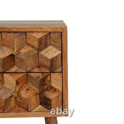 AF Cube Carved Range Oak Finish Solid Wood Bedside Table