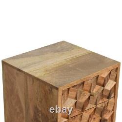 AF Cube Carved Range Oak Finish Solid Wood Bedside Table