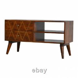 AF Range Solid Wood 2 Drawer TV Media Unit Stand with Brass Inlay