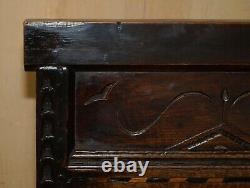 Antique 17th Century Jacobean Hand Carved English Oak Armchair Tudor Panelling