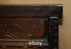 Antique 17th Century Jacobean Hand Carved English Oak Armchair Tudor Panelling