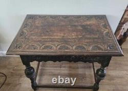 Antique 17th century Jacobean Carved centre hall refectory table. Solid dark oak