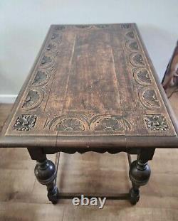 Antique 17th century Jacobean Carved centre hall refectory table. Solid dark oak