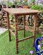 Antique Arts & Crafts Carved Square Tall Occasional Solid Oak Table