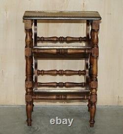 Antique Arts & Crafts Metamorphic Library Steps Ladder Side Table Brass Tread